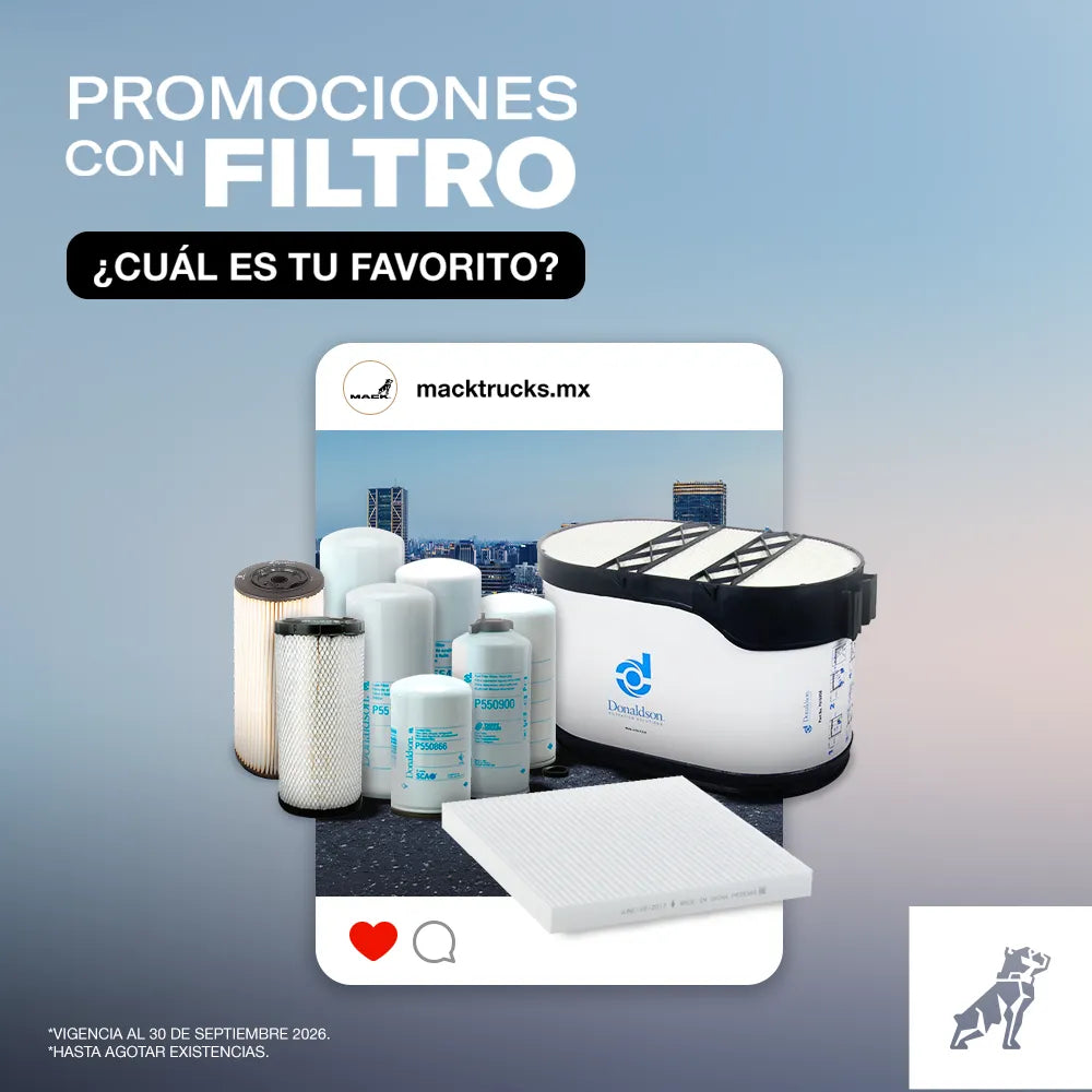 Promociones en filtros Donaldson y Mack Trucks para camiones de carga pesada.